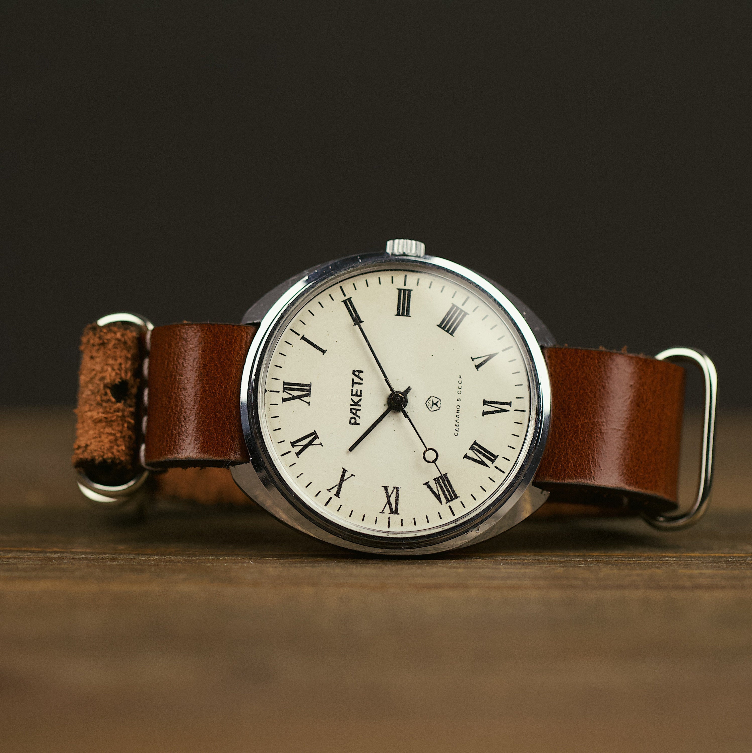 Rare vintage soviet watch for men Raketa with leather nato strap