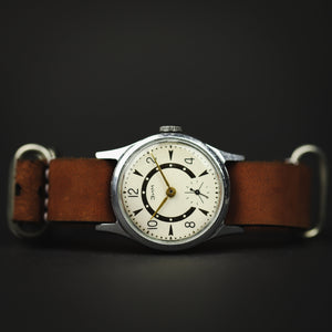Very rare vintage soviet watch POBEDA 1950s with new leather strap. Mechanical watch