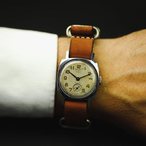 Very rare vintage soviet watch CHAYKA (seagull) 1950s with new leather strap. Mechanical watch