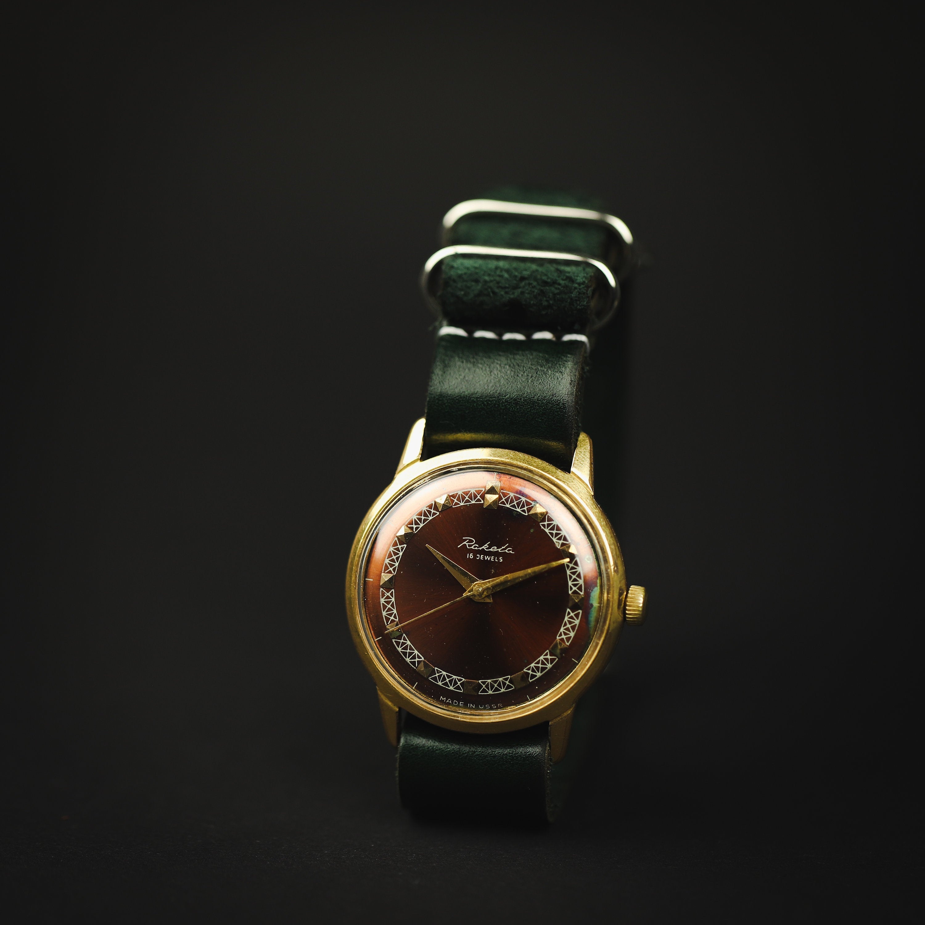 Very  rare soviet vintage watch Raketa 1960s. Mechanical watch with new leather strap